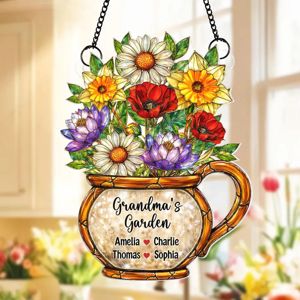 Personalized Stained Glass Floral Sun Catcher for Grandma - Custom Gift for Mother's Day Ornament MagicInPrints