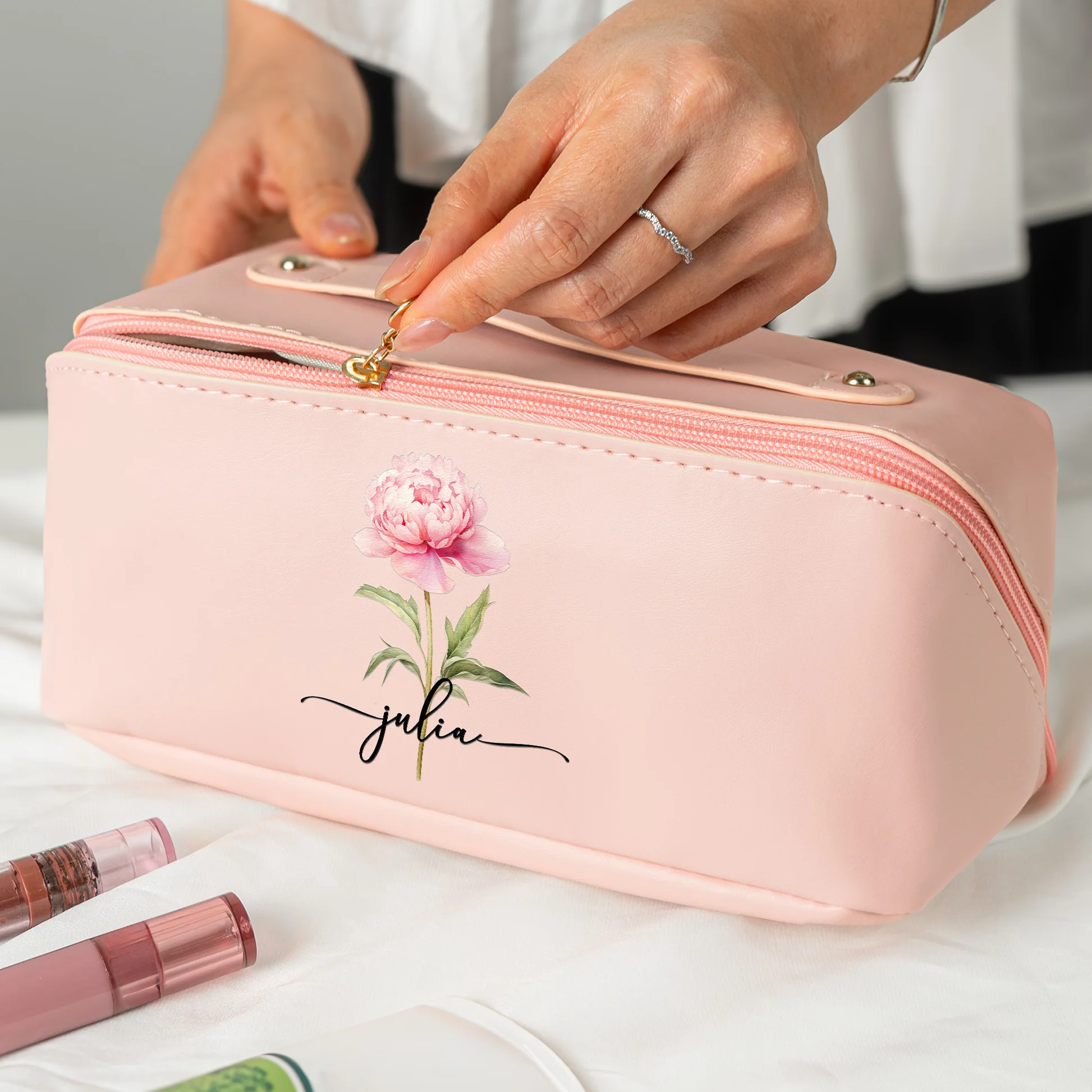 Personalized Makeup Bag for Women with Floral Design - Perfect for Travel or Daily Use Bag MagicInPrints