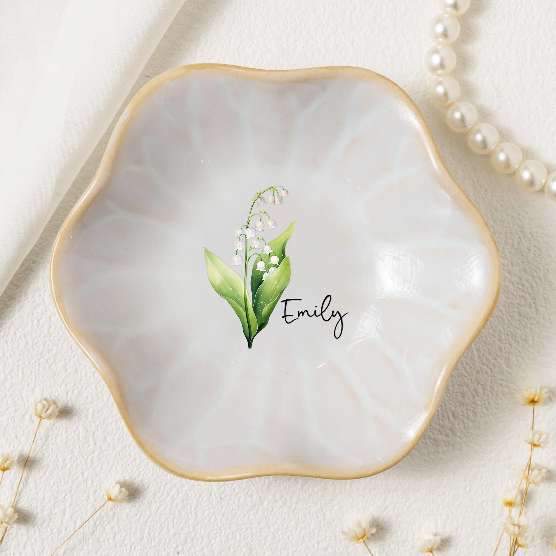 Personalized Ceramic Jewelry Dish for Women - Floral Design Keepsake Jewelry MagicInPrints
