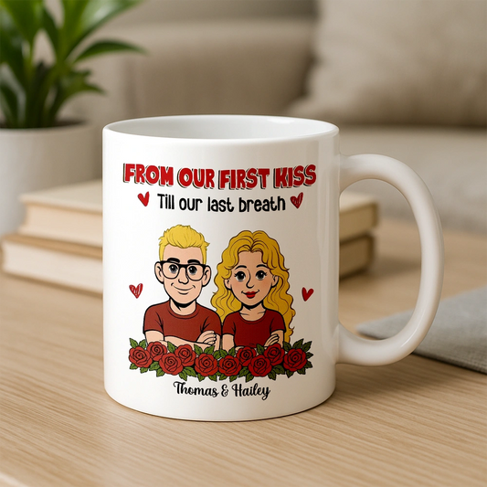 Personalized Romantic Couple Mug - From Our First Kiss - Anniversary Gift Cup MagicInPrints