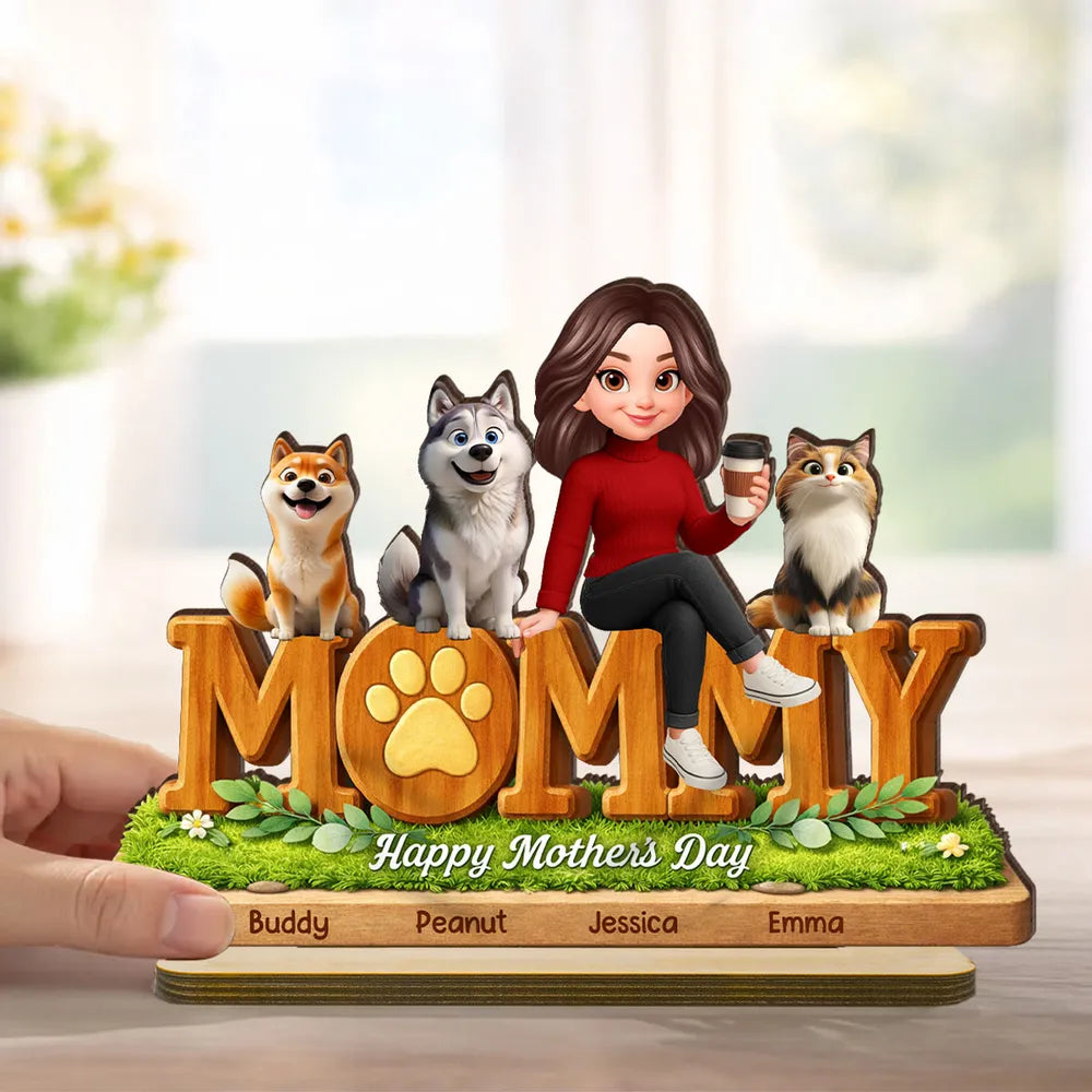 Personalized Mother's Day Wooden Plaque for Moms with Pets - Custom Names Plaque MagicInPrints