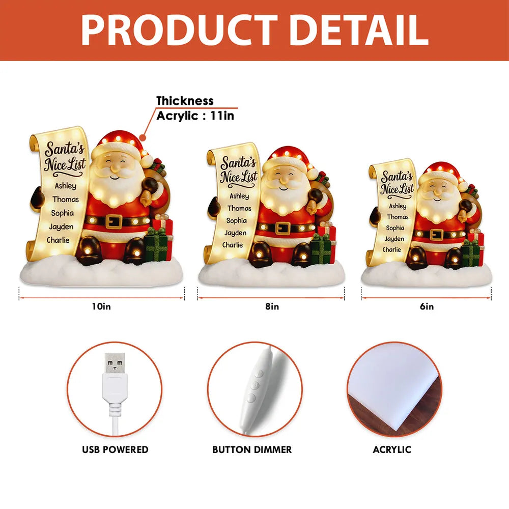 Personalized Santa's Nice List LED Light for Kids - Christmas Decor Plaque MagicInPrints