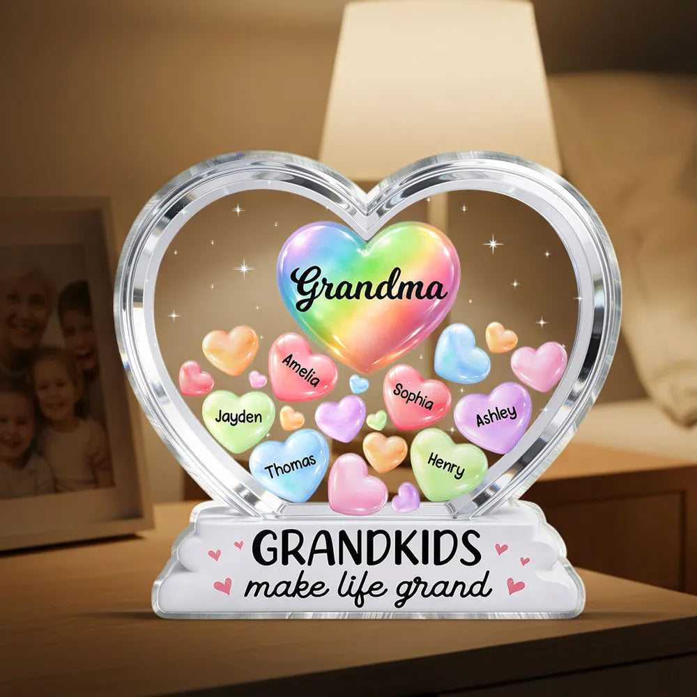 Personalized Heart-Shaped Acrylic Plaque for Grandma - Grandkids Names Display Plaque MagicInPrints