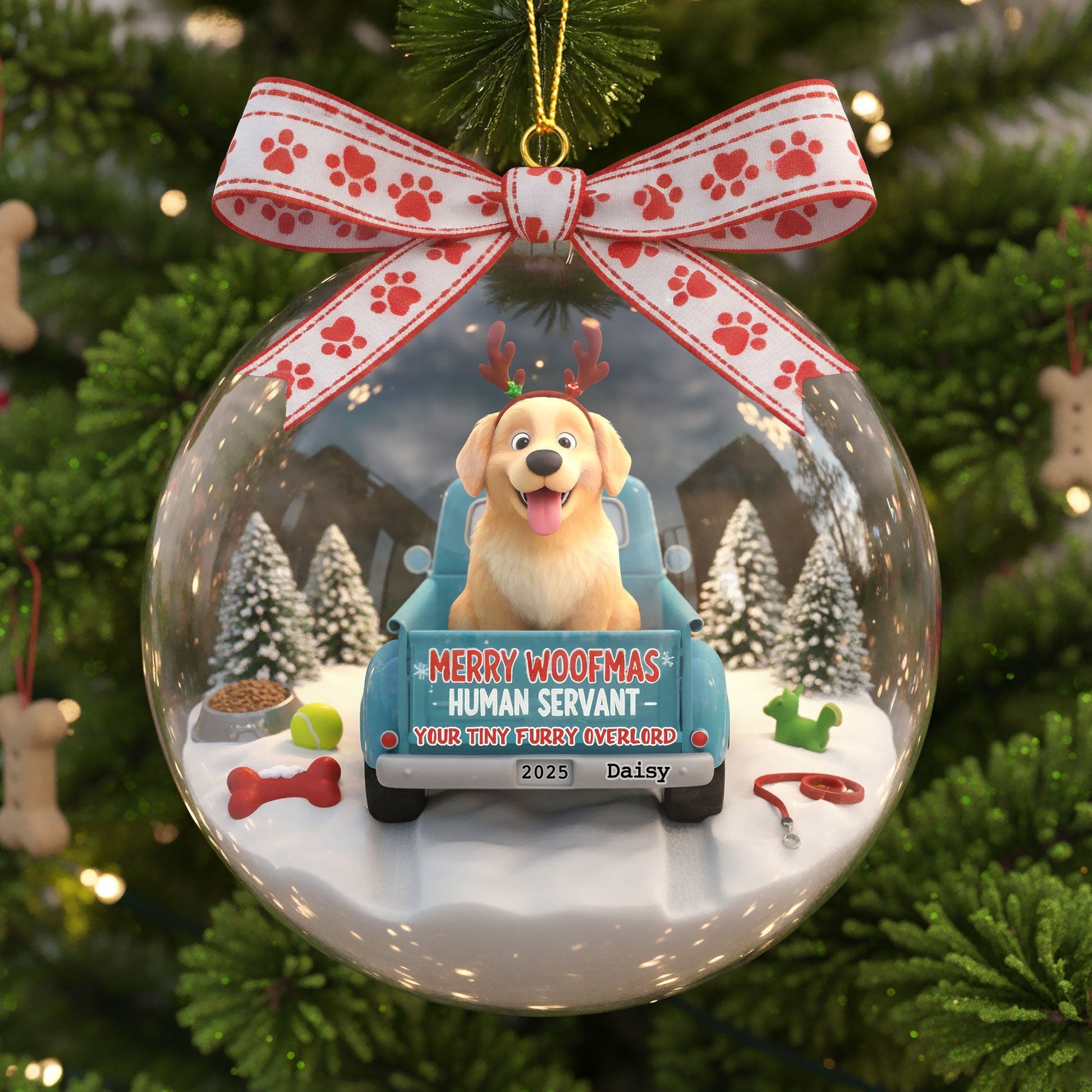 Merry Woofmas: Celebrate with Your Furry Overlord - Personalized Ornament for Dog Lovers Ornament PopCulturePrints