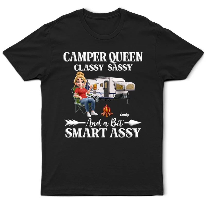 Personalized Women's Camping T-Shirt - Camper Queen Humor Cloth MagicInPrints