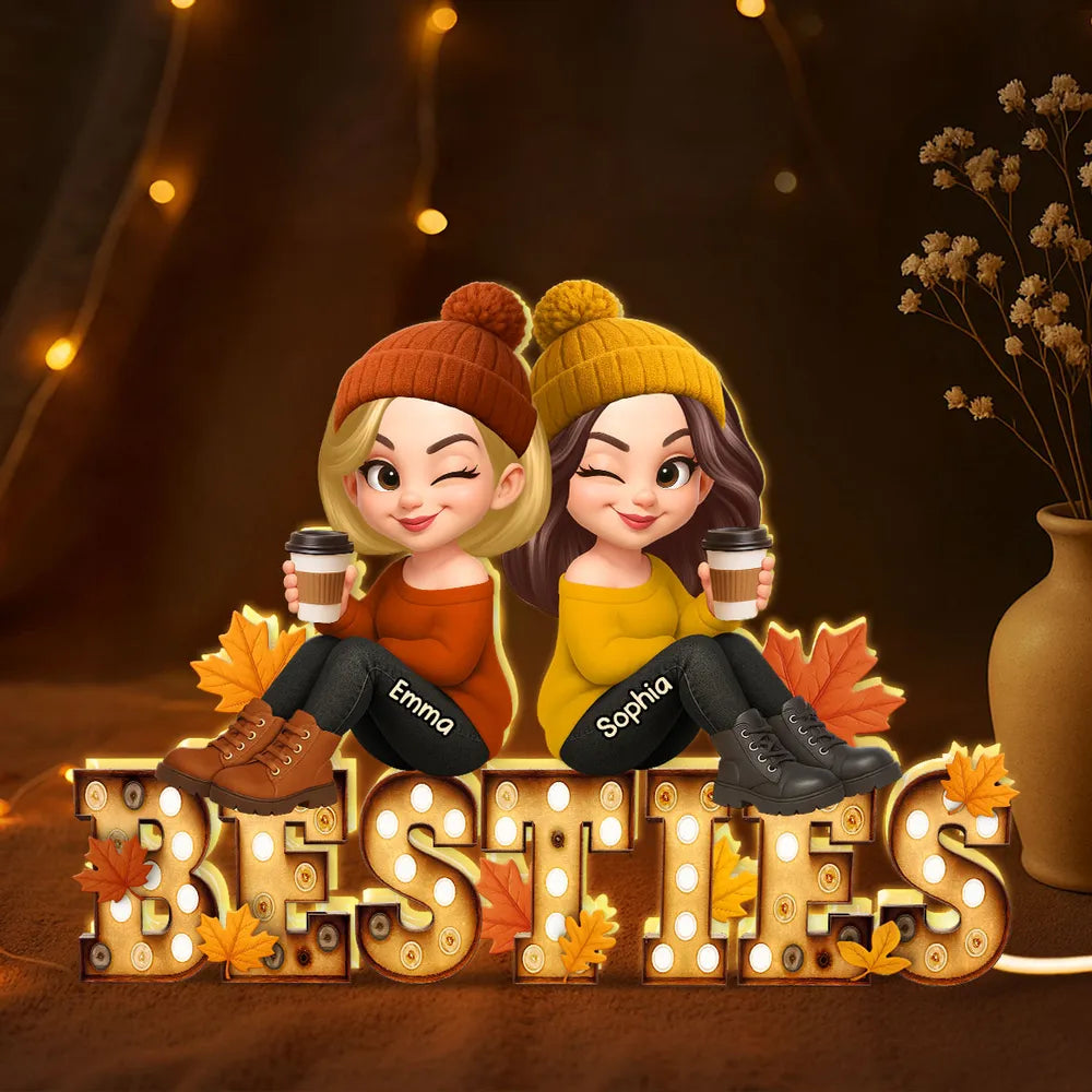 Personalized Best Friends LED Sign for Girls - Cozy Fall Decor Plaque MagicInPrints