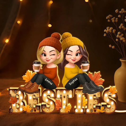 Personalized Best Friends LED Sign for Girls - Cozy Fall Decor Plaque MagicInPrints