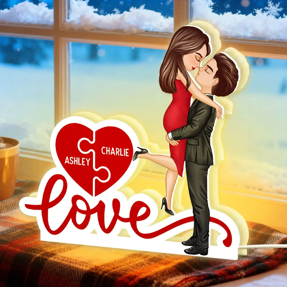 Personalized LED Lamp for Couples with Heart Puzzle Design - Romantic Gift Plaque MagicInPrints