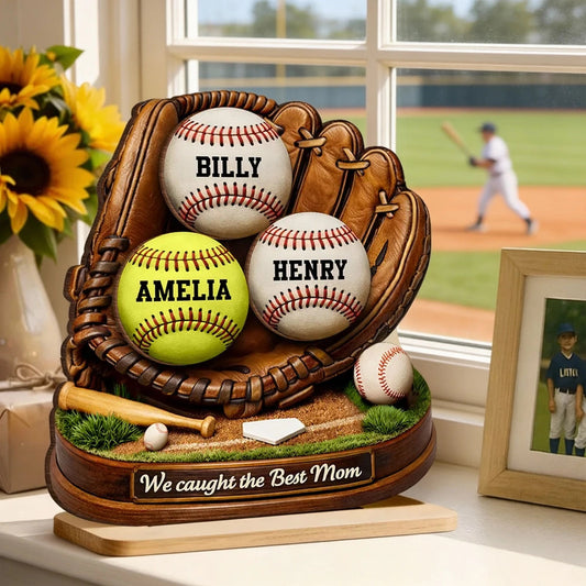 Personalized Baseball Display for Mom - Custom Names Glove Keepsake Plaque MagicInPrints