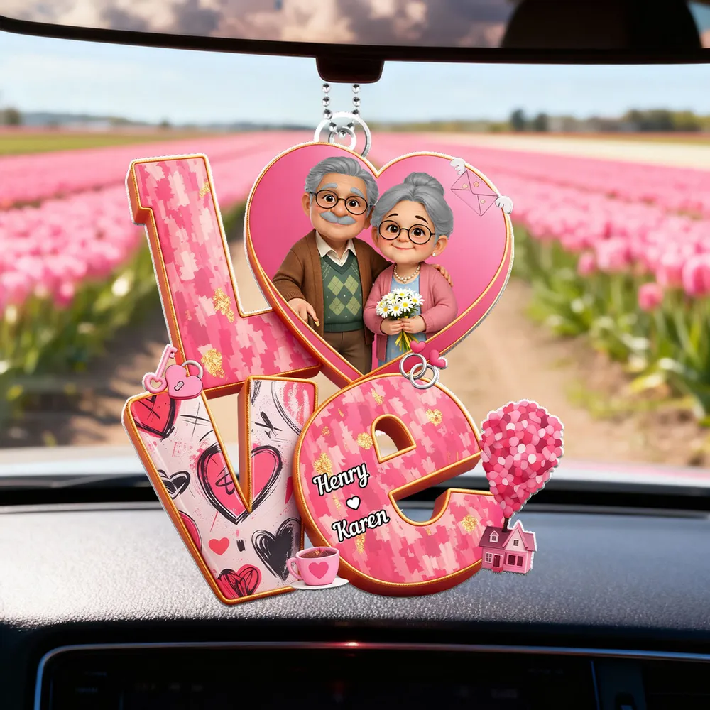 Personalized Love Car Ornament for Couples - Anniversary Gift Car Hanger MagicInPrints