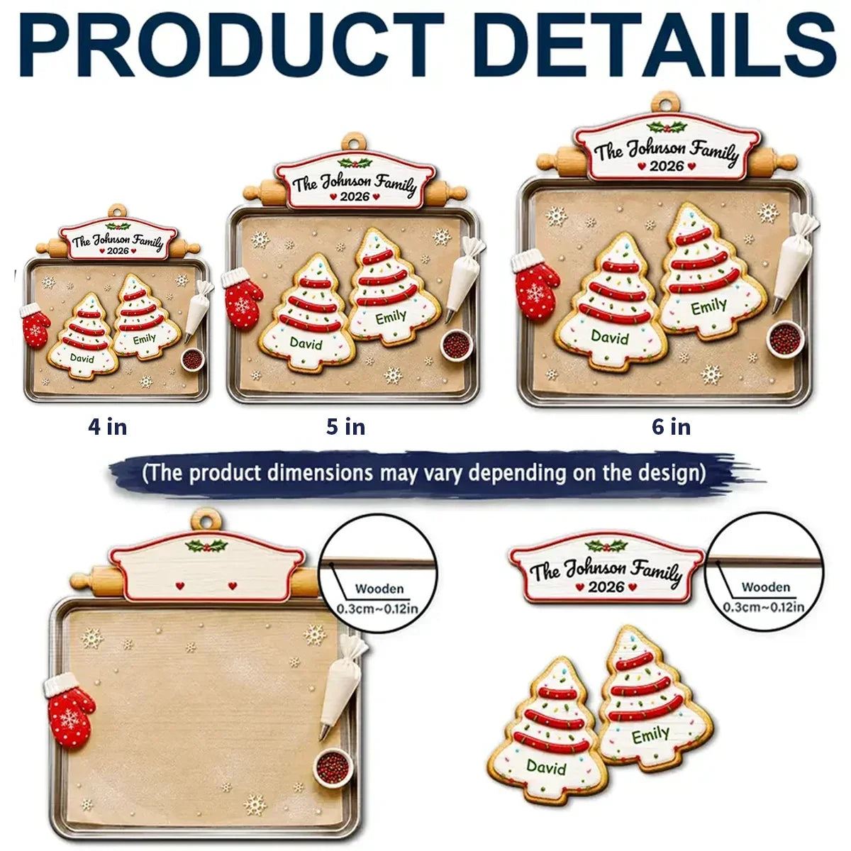 Personalized Wooden Family Tree Ornament Red Green Gift