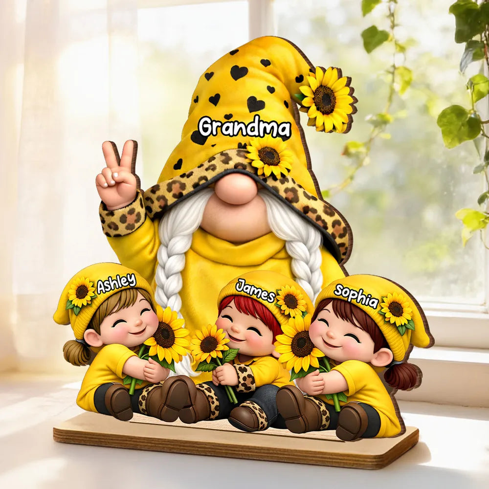 Personalized Grandma Sunflower Gnome Figurine for Family Decor - Custom Names Gift Plaque MagicInPrints