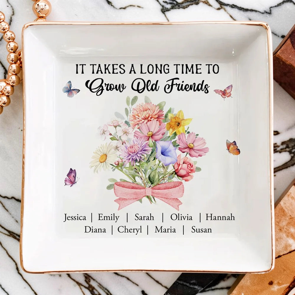 Personalized Friendship Jewelry Dish for Women with Floral Design - Perfect Gift for Friends Jewelry MagicInPrints