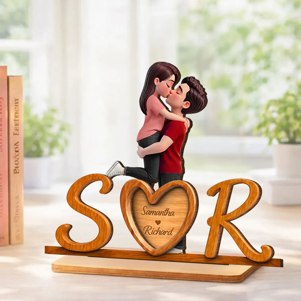 Personalized Couple Figurine Wooden Initials Decor - Romantic Gift Plaque MagicInPrints
