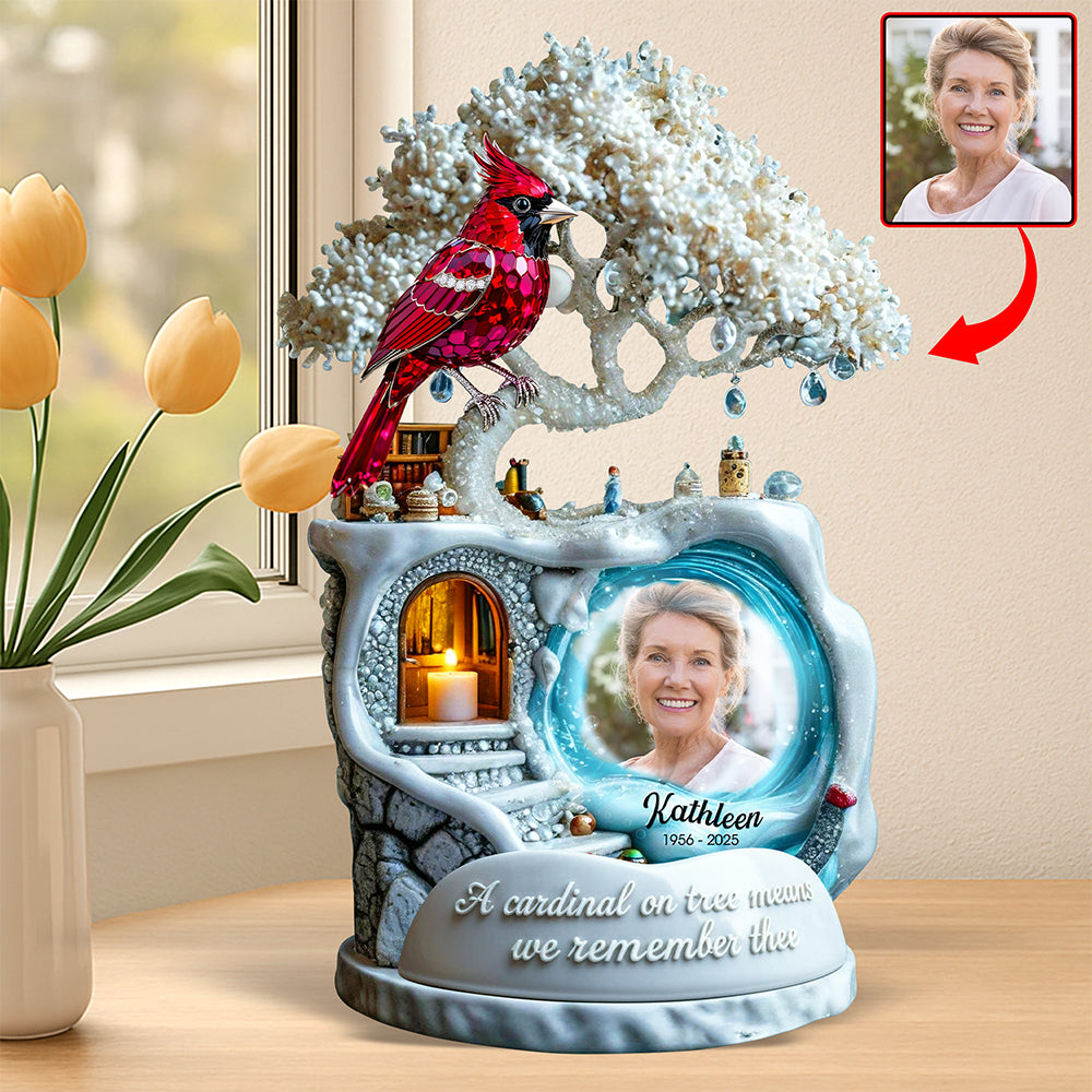 A Cardinal on Tree Means We Remember Thee - Custom Photo Memorial Keepsake Shaped Plaques MagicInPrints