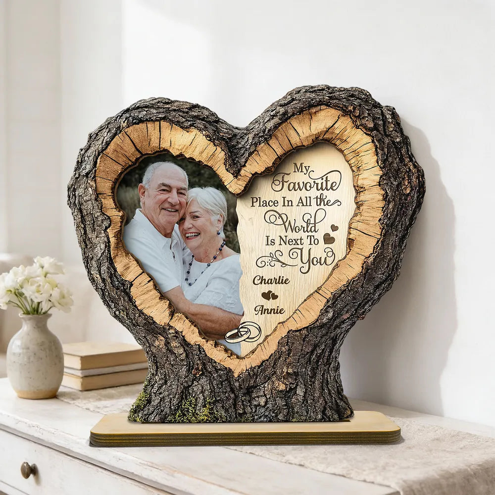 Custom Heart-Shaped Wooden Photo Frame for Couples - Anniversary Gift Plaque MagicInPrints