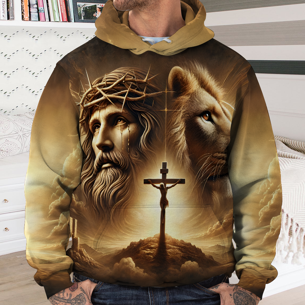 Personalized Jesus and Lion Hoodie - Meaningful Christian Gift AOP Products PopCulturePrints