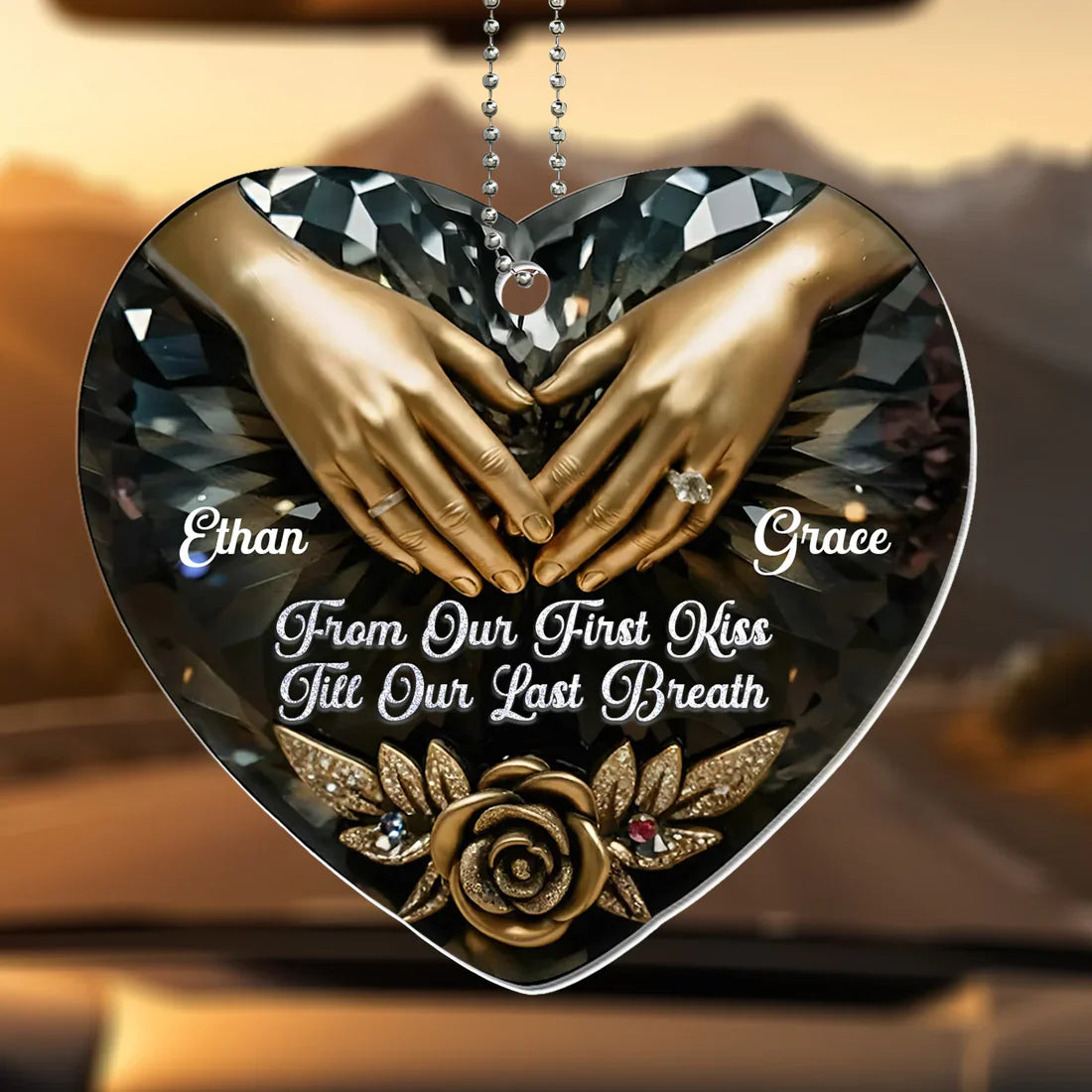 Personalized Heart Car Ornament for Couples - Romantic Keepsake Gift Car Hanger MagicInPrints