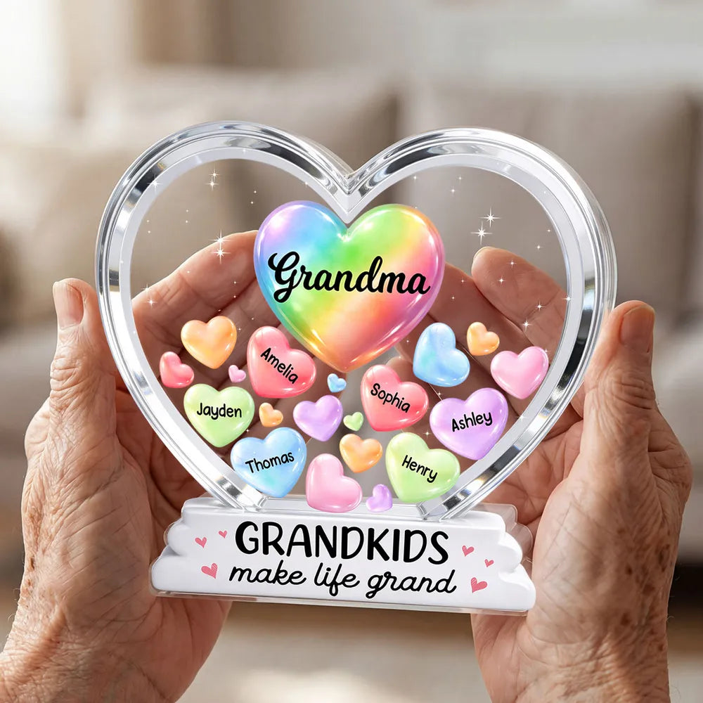 Personalized Heart-Shaped Acrylic Plaque for Grandma - Grandkids Names Display Plaque MagicInPrints