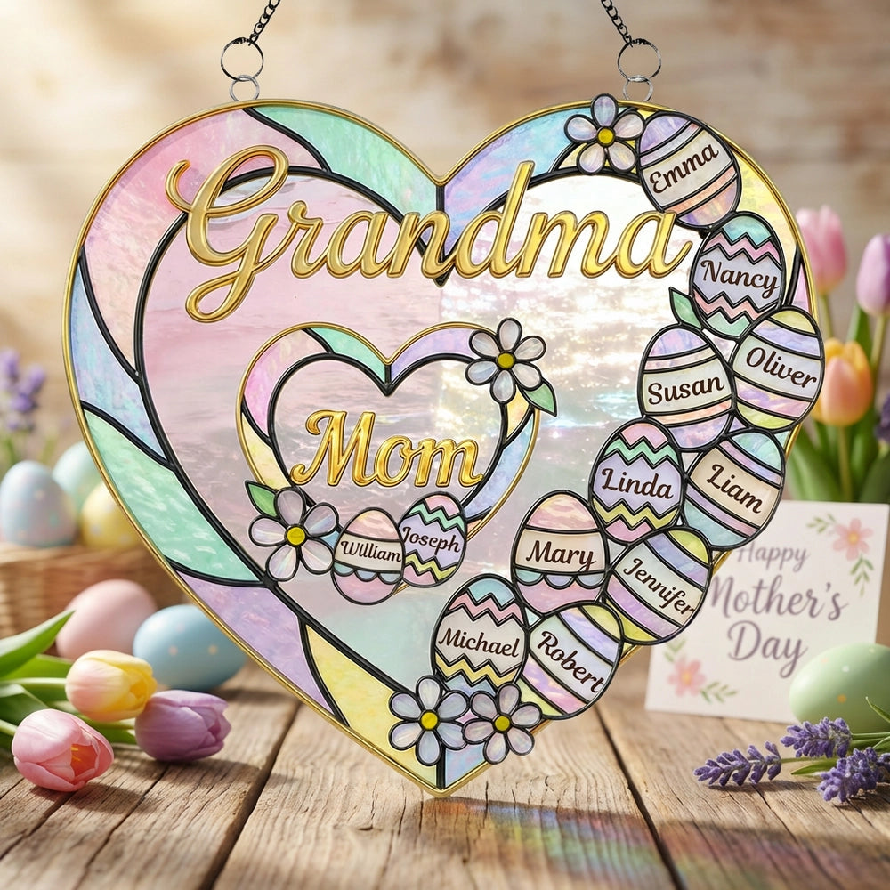 Personalized Heart Stained Glass Suncatcher for Grandma - Mother's Day Gift Ornament MagicInPrints