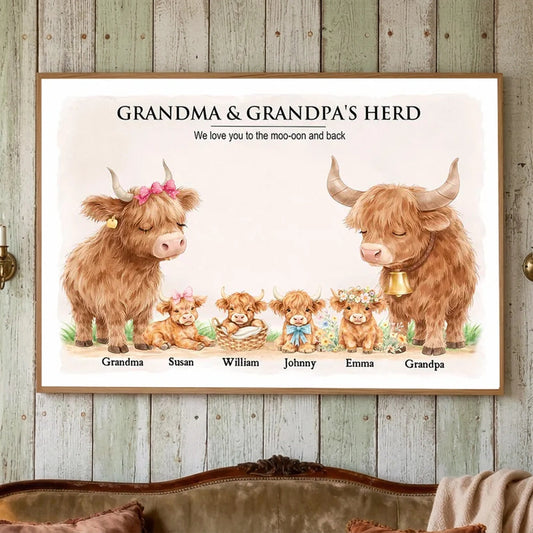 Personalized Family Cow Canvas Art for Grandparents - Sentimental Home Decor Poster or Canvas MagicInPrints