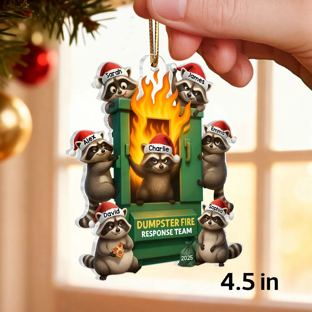 Personalized Raccoon Dumpster Fire Ornament for Family Humor - Christmas 2025 Ornament MagicInPrints