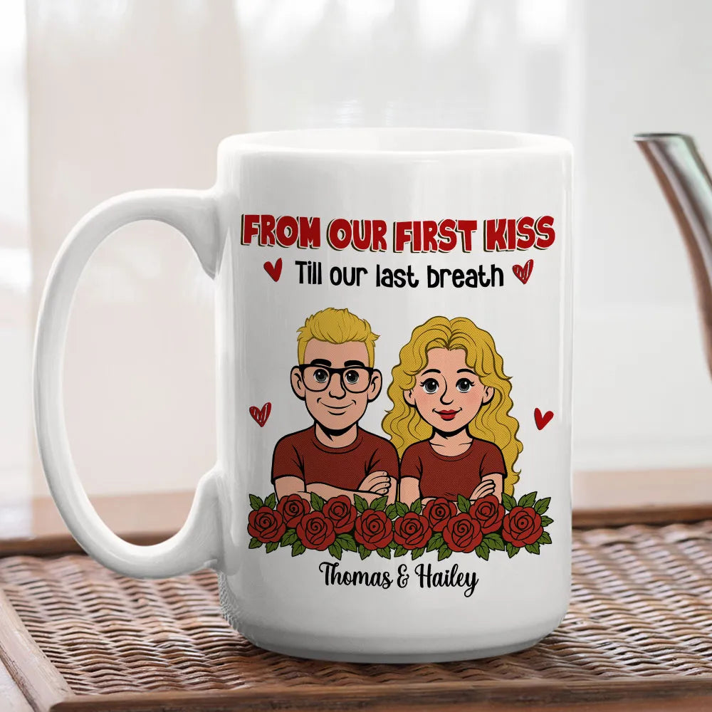 Personalized Romantic Couple Mug - From Our First Kiss - Anniversary Gift Cup MagicInPrints