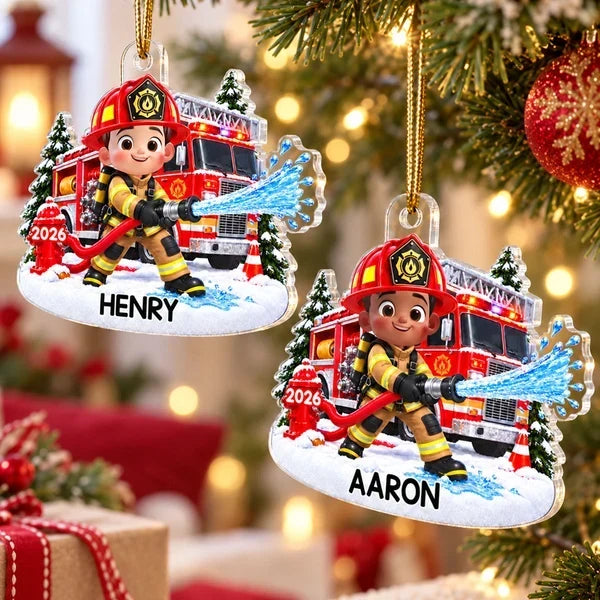 Personalized Acrylic Firefighter Ornament for Kids Christmas Gift