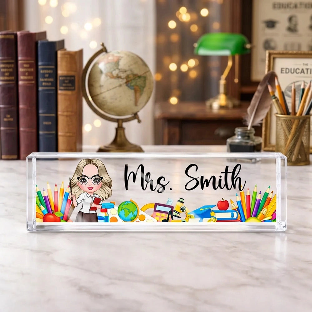 Personalized Teacher Desk Name Plate for Educators with Cartoon Design - Perfect for Classroom Decor Plaque MagicInPrints