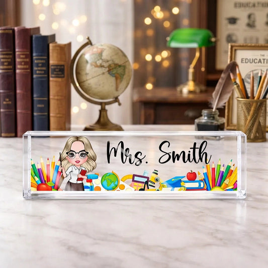 Personalized Teacher Desk Name Plate for Educators with Cartoon Design - Perfect for Classroom Decor Plaque MagicInPrints