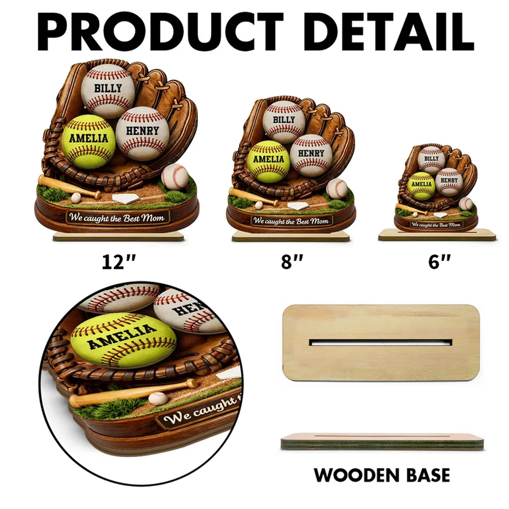 Personalized Baseball Display for Mom - Custom Names Glove Keepsake Plaque MagicInPrints