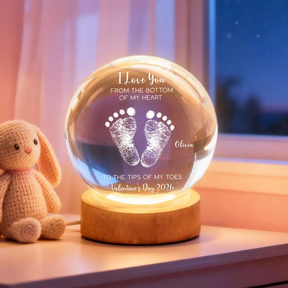 Personalized LED Globe Lamp for Couples - Romantic Gift with Custom Message and Baby Footprints - Valentine's Day 2026 Lamp MagicInPrints