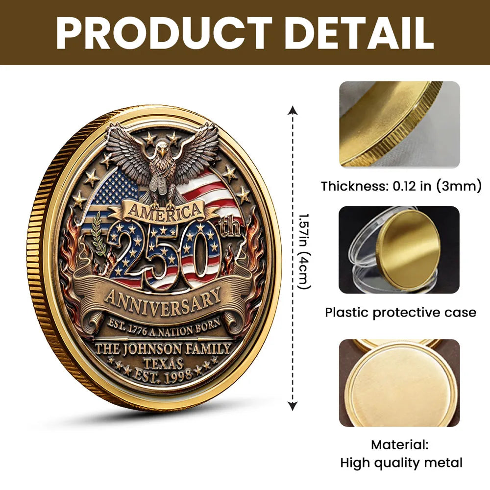 Custom Engraved 250th Anniversary Commemorative Coin for Collectors - Patriotic Gift Keychain MagicInPrints