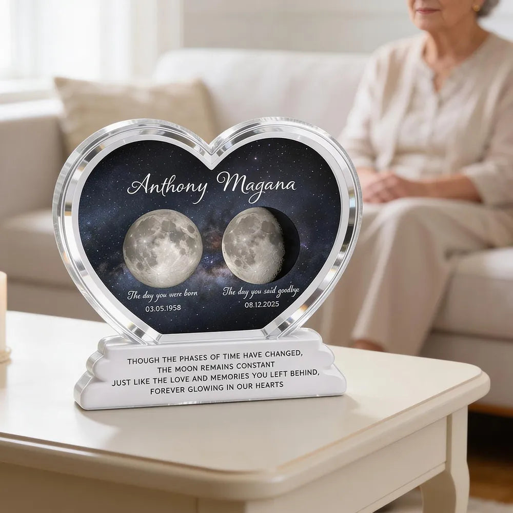 Personalized Heart-Shaped Moon Phase Memorial Plaque for Loved Ones - Sentimental Keepsake Plaque MagicInPrints