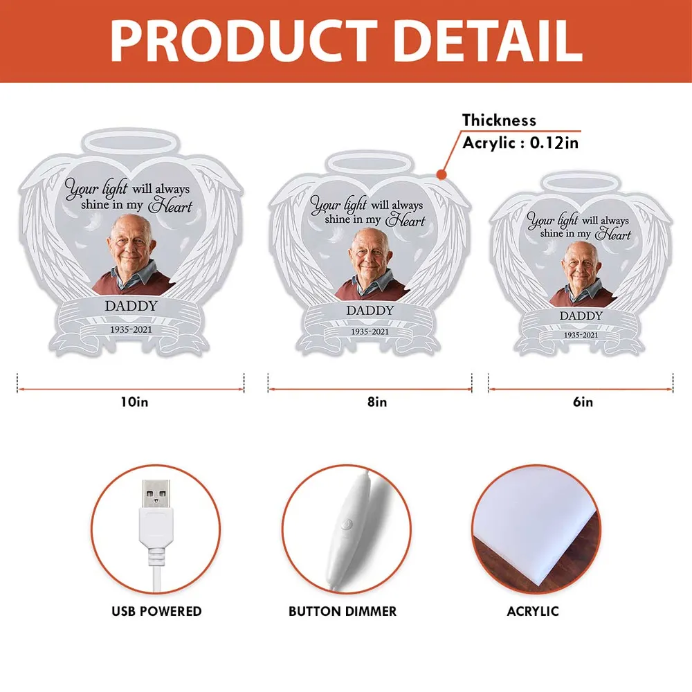 Personalized Memorial LED Light for Dad - Sentimental Remembrance Gift Plaque MagicInPrints