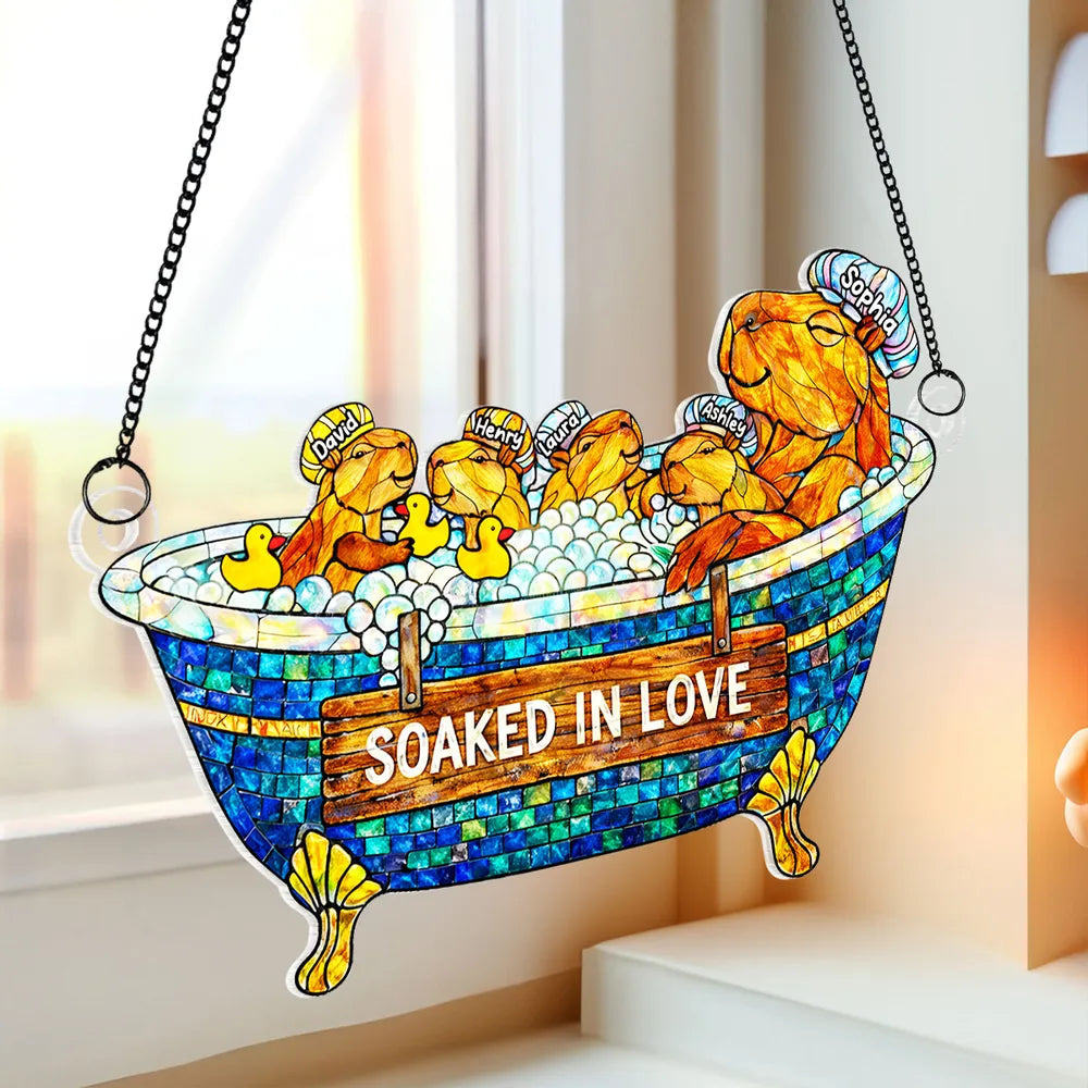 Personalized Capybara Family Sun Catcher - Soaked in Love for Home Decor Ornament MagicInPrints