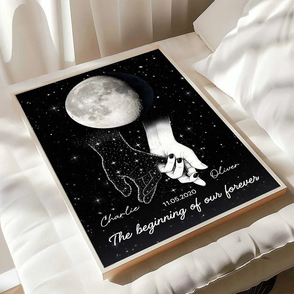 Personalized Romantic Wall Art for Couples - Moon and Stars Design Poster or Canvas MagicInPrints