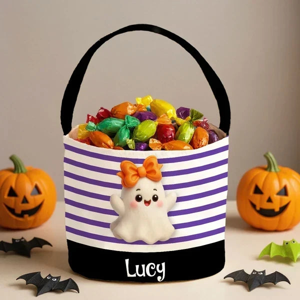 Personalized Halloween Basket Tote Cute Spider or Monster Gift for Kids