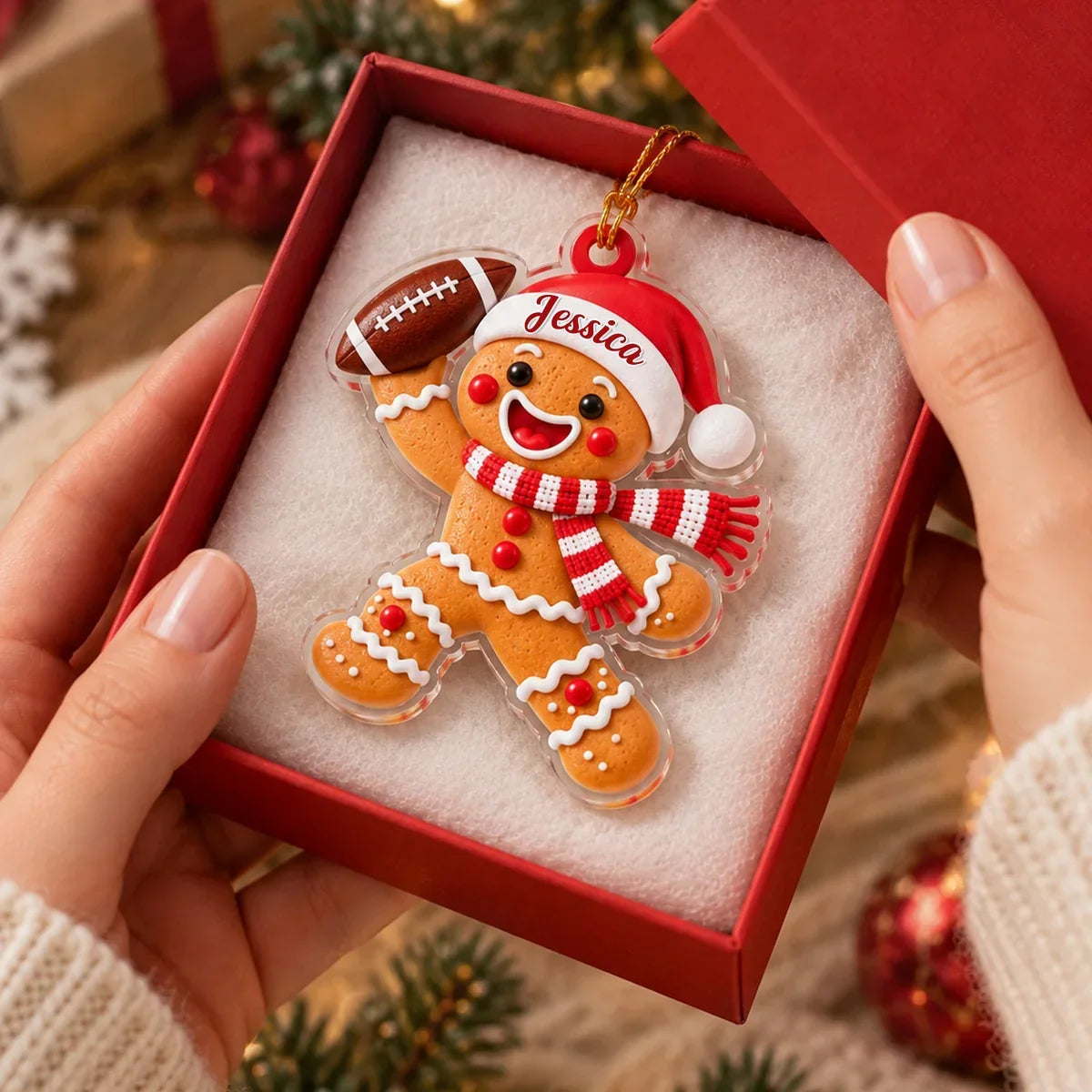 Personalized Gingerbread Football Player Ornament Unique Christmas Gift for Sports Lovers