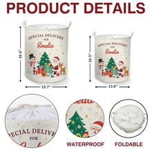 Load image into Gallery viewer, Personalized Round Storage Basket Red Green Santa Scene Gift for Family

