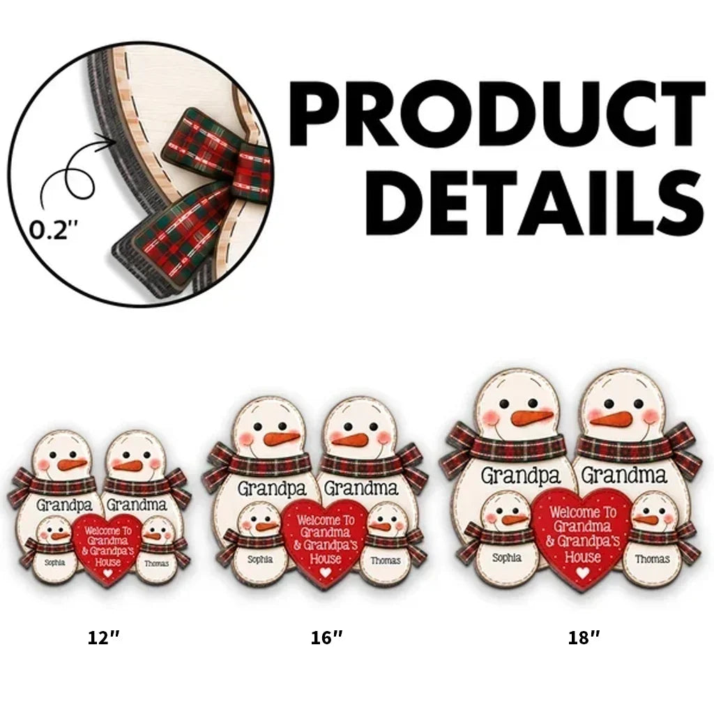 Personalized Wooden Sign for Grandparents with Snowmen Design