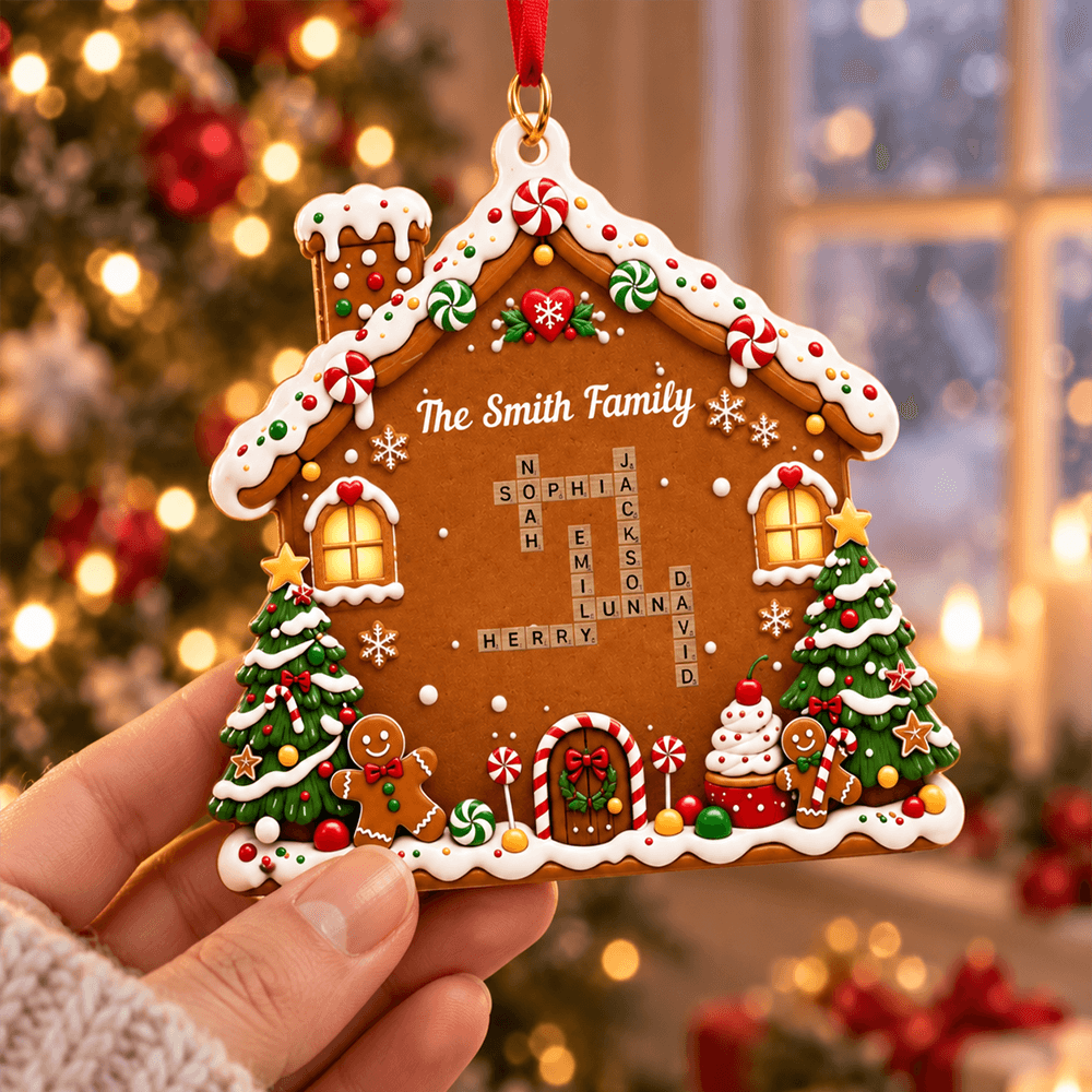 Personalized Family Word Puzzle Ornament Gingerbread House Gift