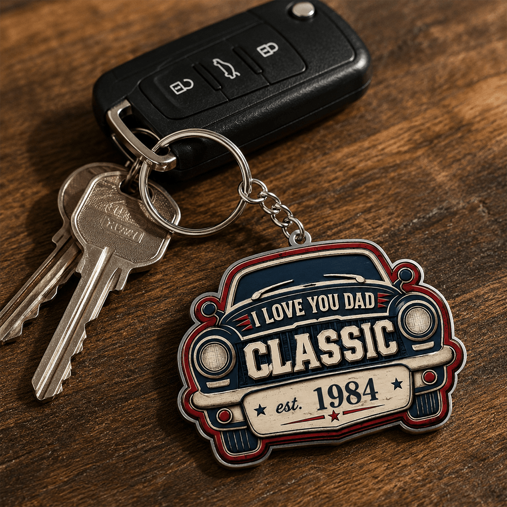 Personalized Vintage Car Keychain Custom Year Gift for Dad