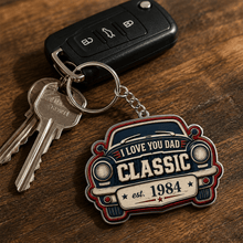 Load image into Gallery viewer, Personalized Vintage Car Keychain Custom Year Gift for Dad
