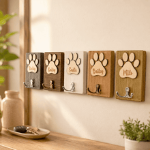 Load image into Gallery viewer, Personalized Wooden Pet Leash Holder Custom Dog Name Hook Gift for Pet Lovers
