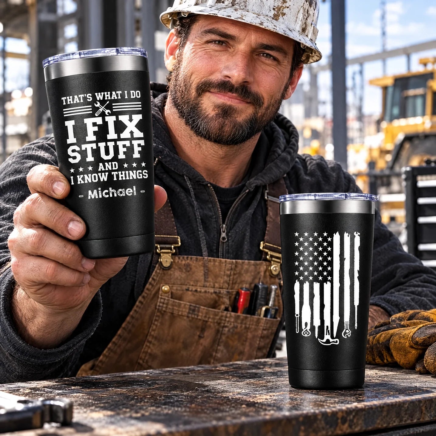 Personalized Bullet Tumbler Custom Name Gift for Dad Mechanic
