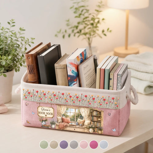 Personalized Cotton Linen Rope Basket Cozy Gift for Readers