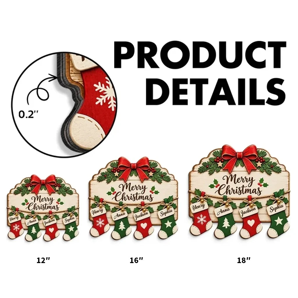 Personalized Wooden Family Sign with Stockings Rustic Decor Gift for Grandparents