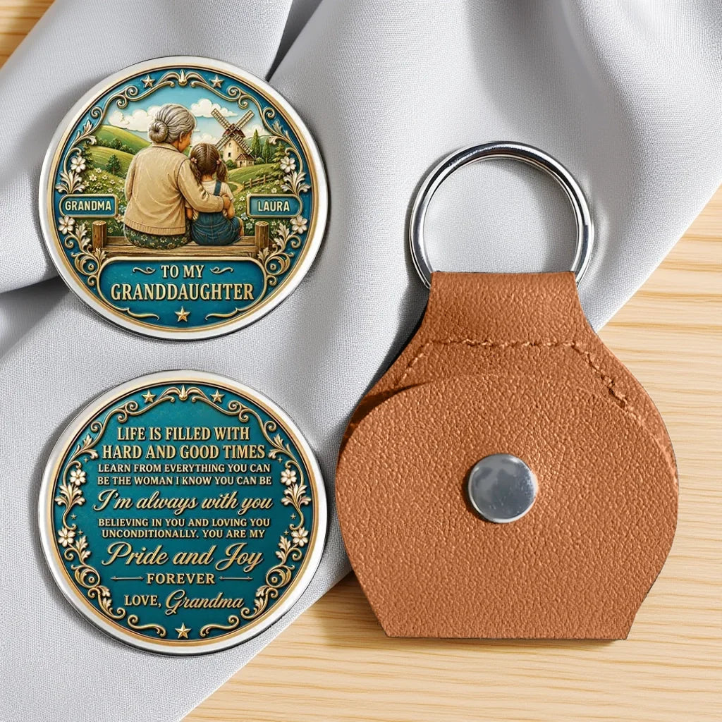 Personalized Pocket Hug Keychain for Granddaughter Teal Gold Gift