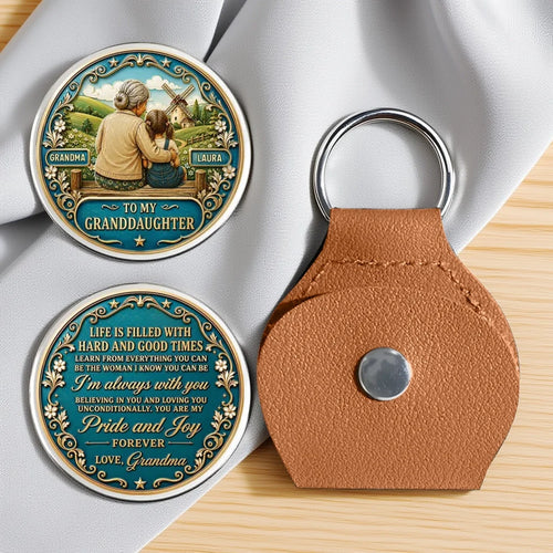 Personalized Pocket Hug Keychain for Granddaughter Teal Gold Gift